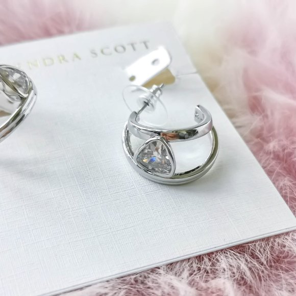 Kendra Scott Silver Arden White Crystal Huggie Earrings - Picture 3 of 3